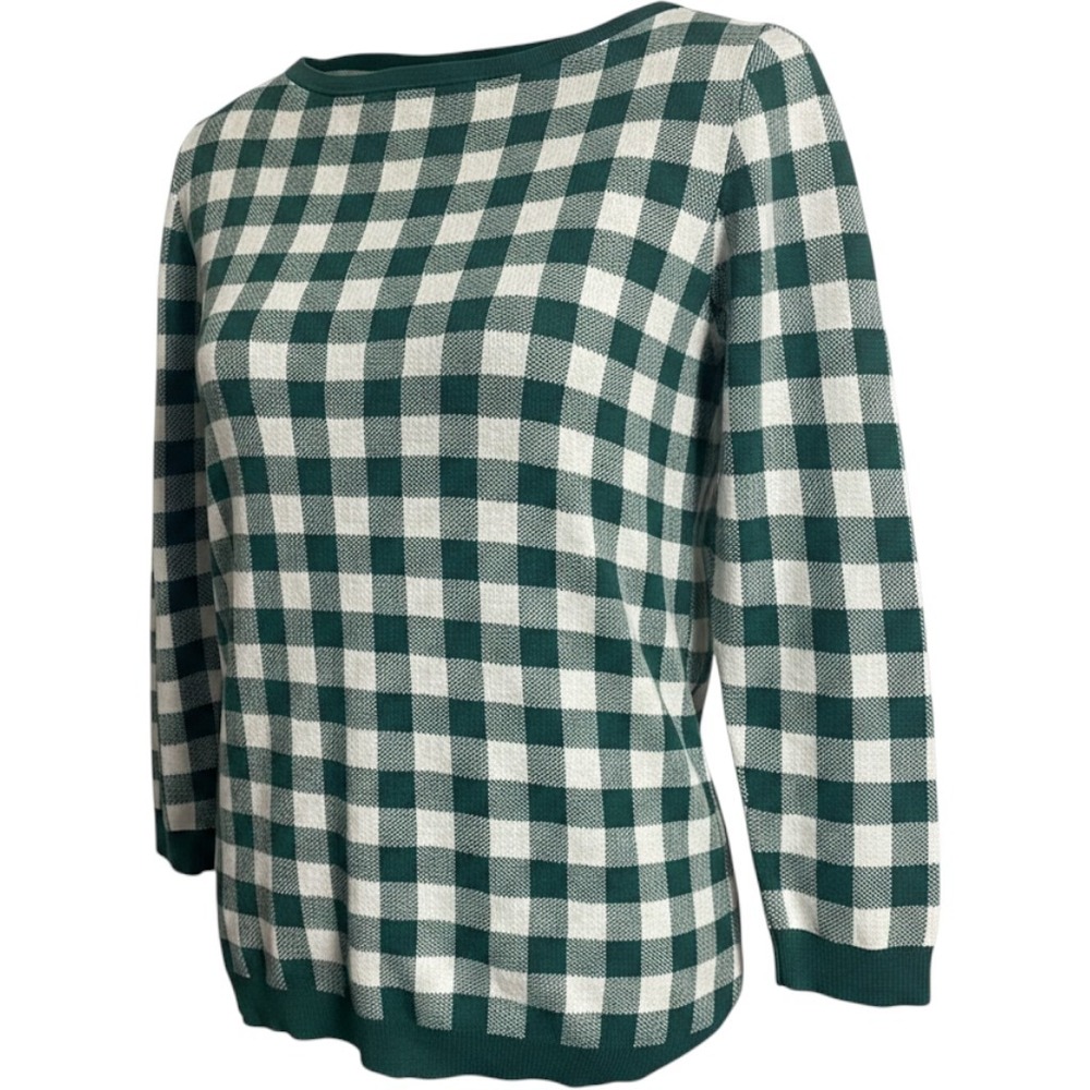 Ann Taylor Factory Green Plaid Check Knit Sweater Women's Small